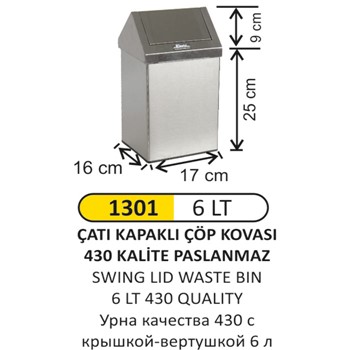 Metal 6 Lt Çatı Kapaklı Çöp Kovası 