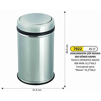 Metal 45 Lt Dokunmatik 360 Derece Döner Kapak